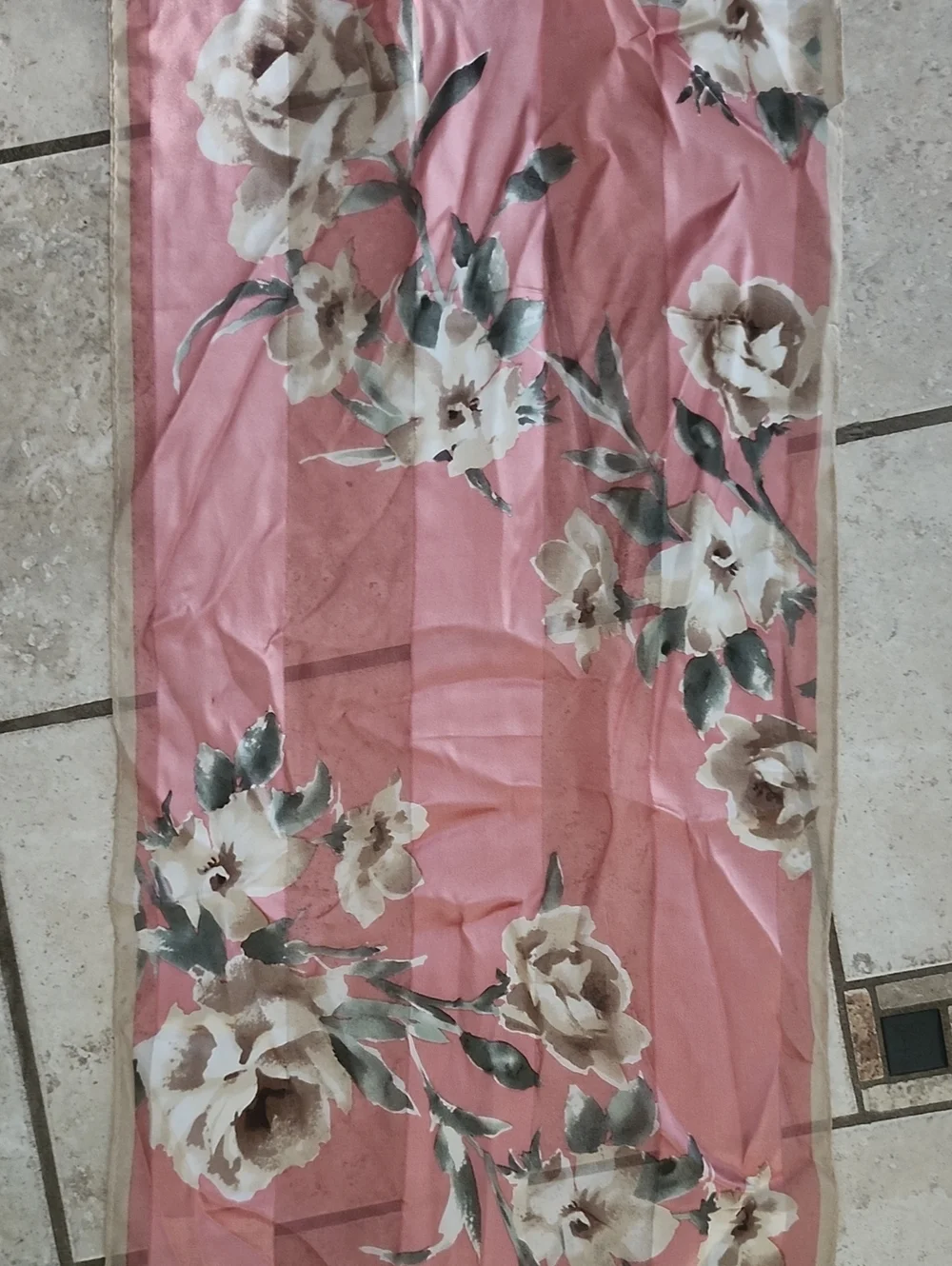 Elegent Blush Pink Floral Design Silk Scarf